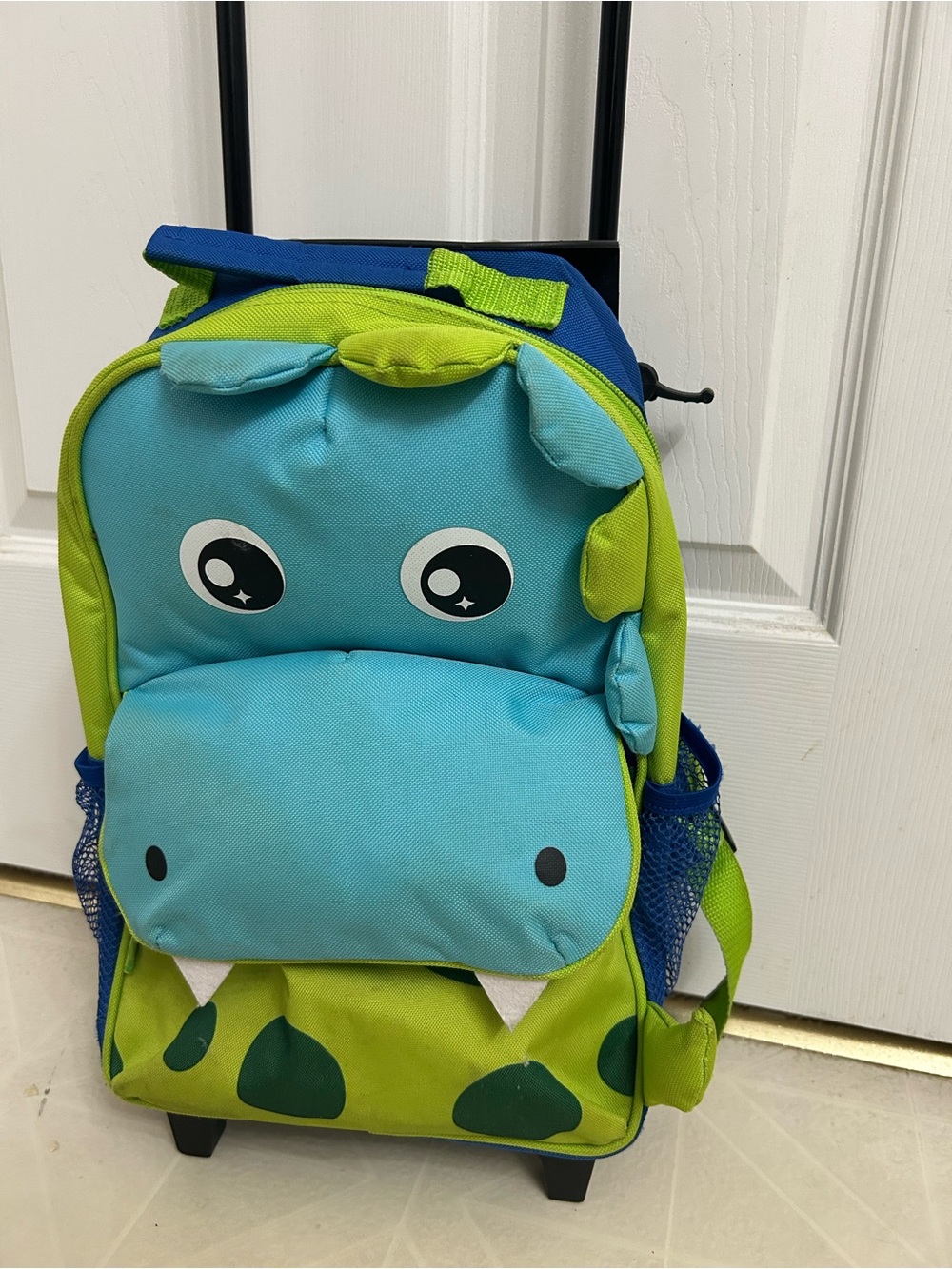 Kids Rolling Backpack - Blue & Green Dino Design mini suitcase small little kids